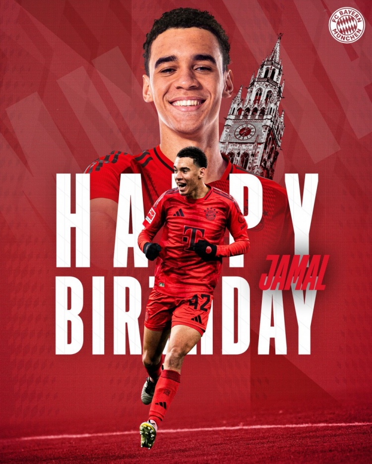  拜仁官方祝穆西亞拉22歲生日快樂，加盟至今出戰(zhàn)196次獲59球38助