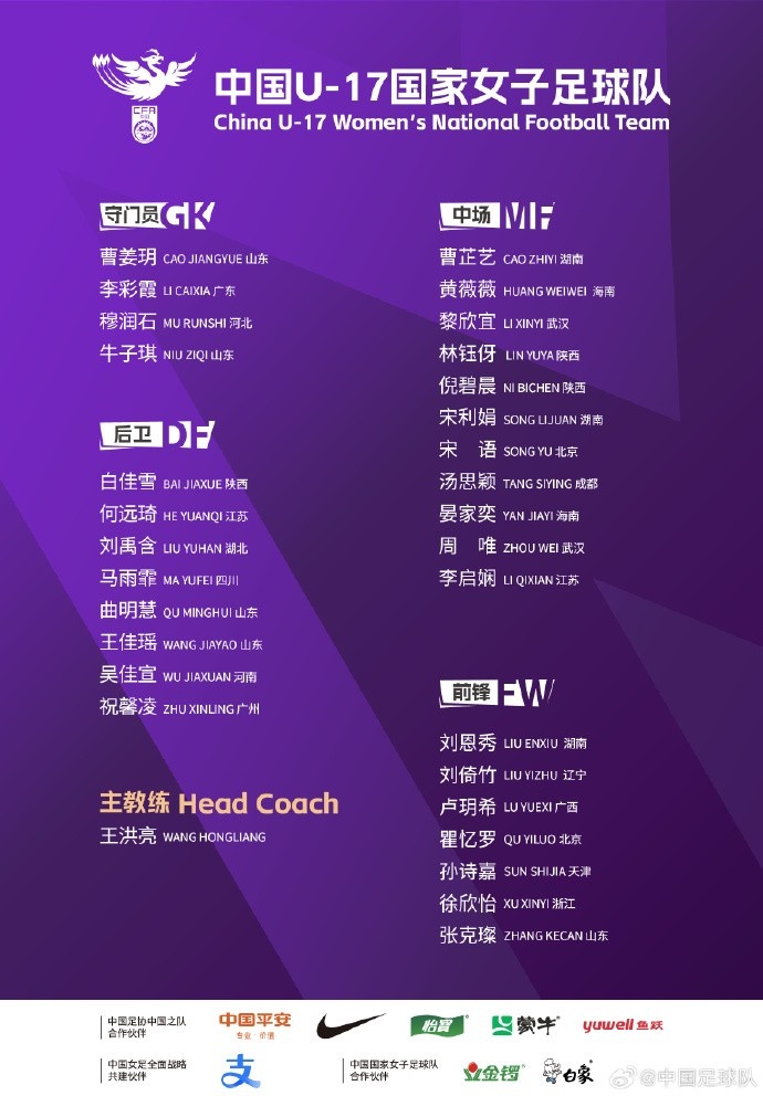  U17女足30人將在蘇州集訓(xùn)備戰(zhàn)世界杯，姜寧、朱挺擔(dān)任訓(xùn)練員